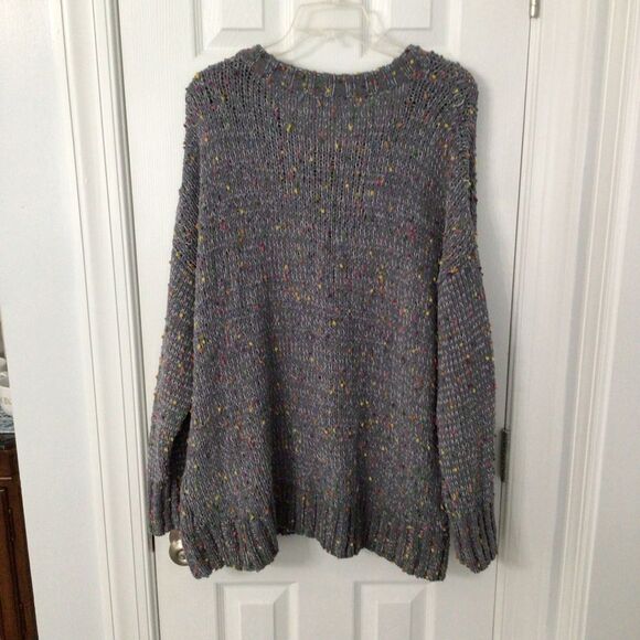 Women’s Seven7 Gray Confetti Crew Neck Plus Size XX Sweater with Ruffle Detail - Picture 2 of 8